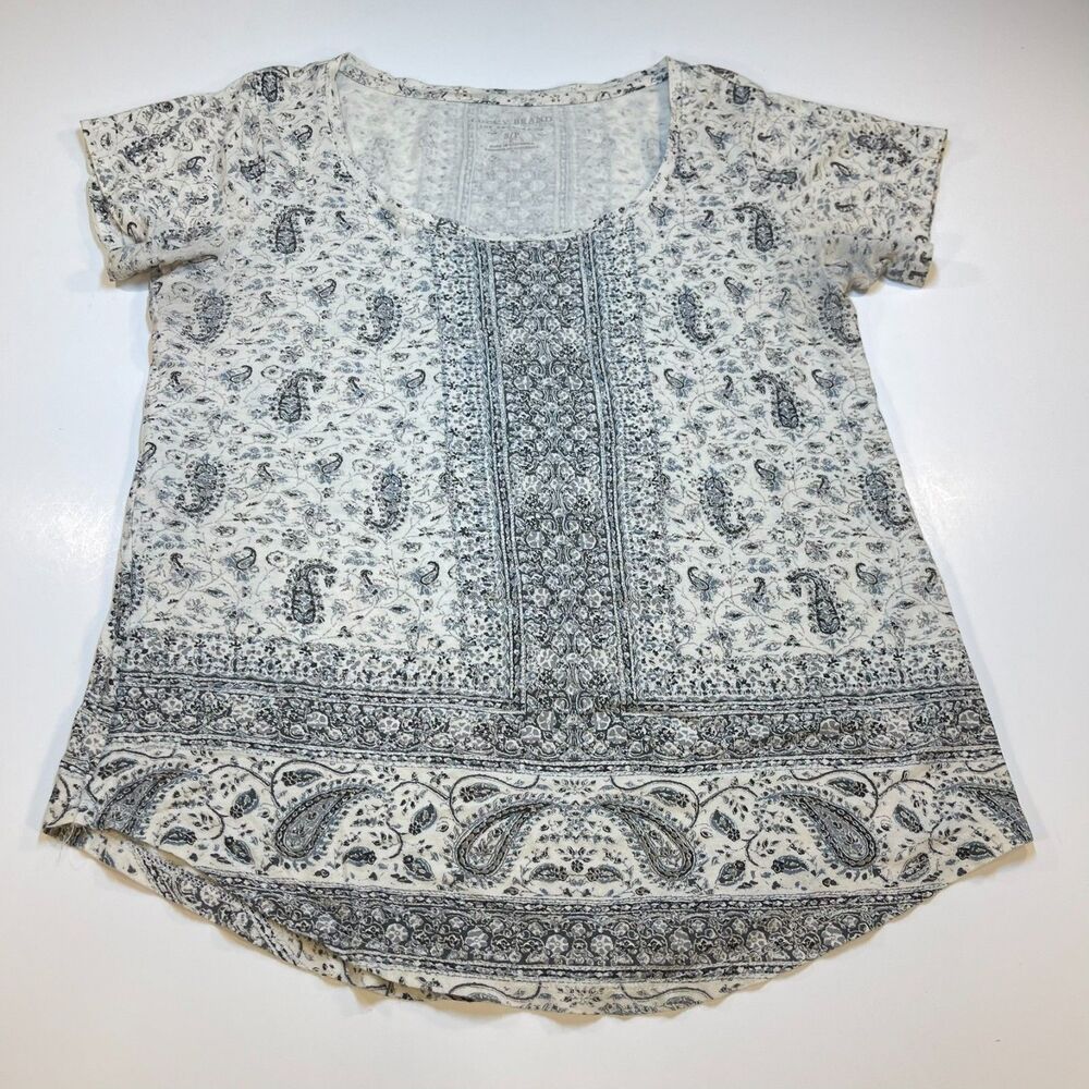 LUCKY BRAND JEANS Boho Chic Vintage Handkerchief Paisley Pattern T SHIRT Women S